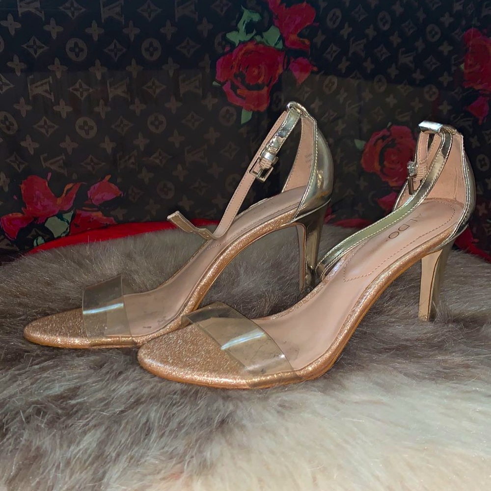 Gold heels with clear strap
